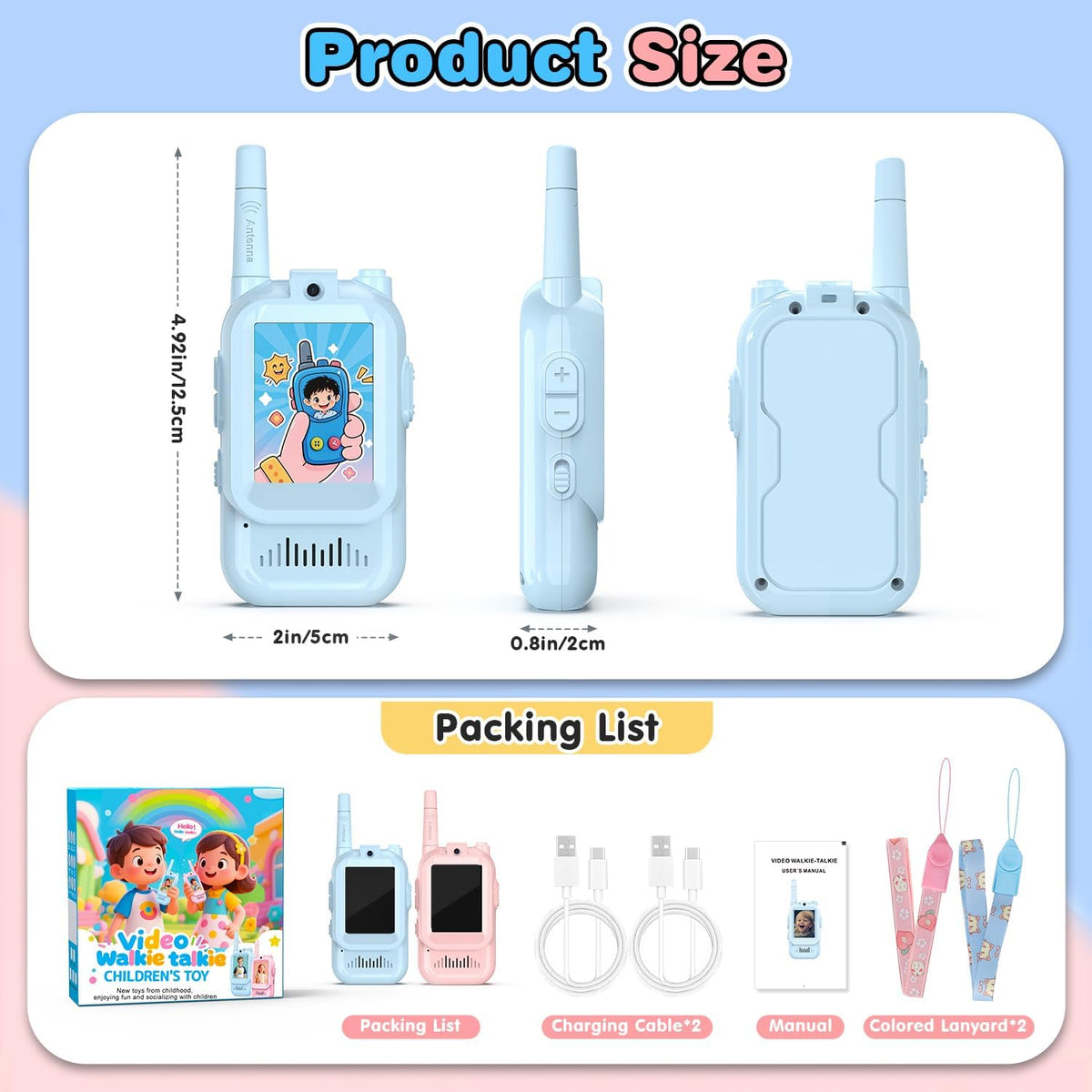 Video Walkie Talkie 2 Pack Rechargeable Interphone with HD Camera & Voice Changer.